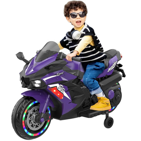 12V Violet Kids Electric Motorcycle With Bluetooth Music - Omega Lifestyles