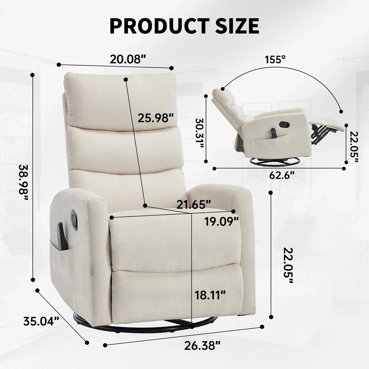 Heat Massage Recliner Chair With Swivel Rocking - Omega Lifestyles