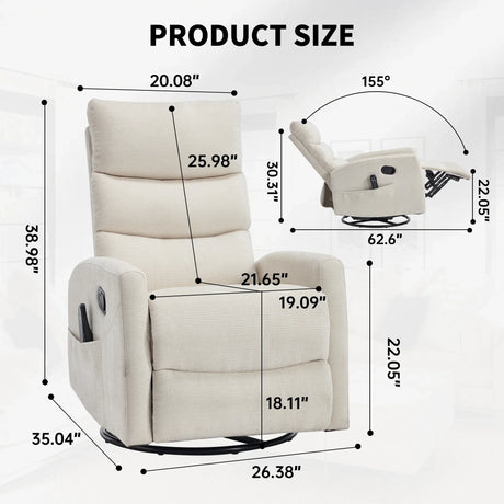 Heat Massage Recliner Chair With Swivel Rocking - Omega Lifestyles