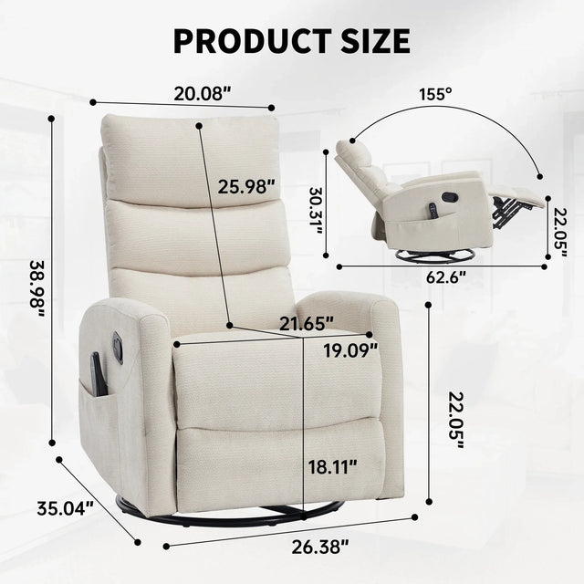 Heat Massage Recliner Chair With Swivel Rocking - Omega Lifestyles