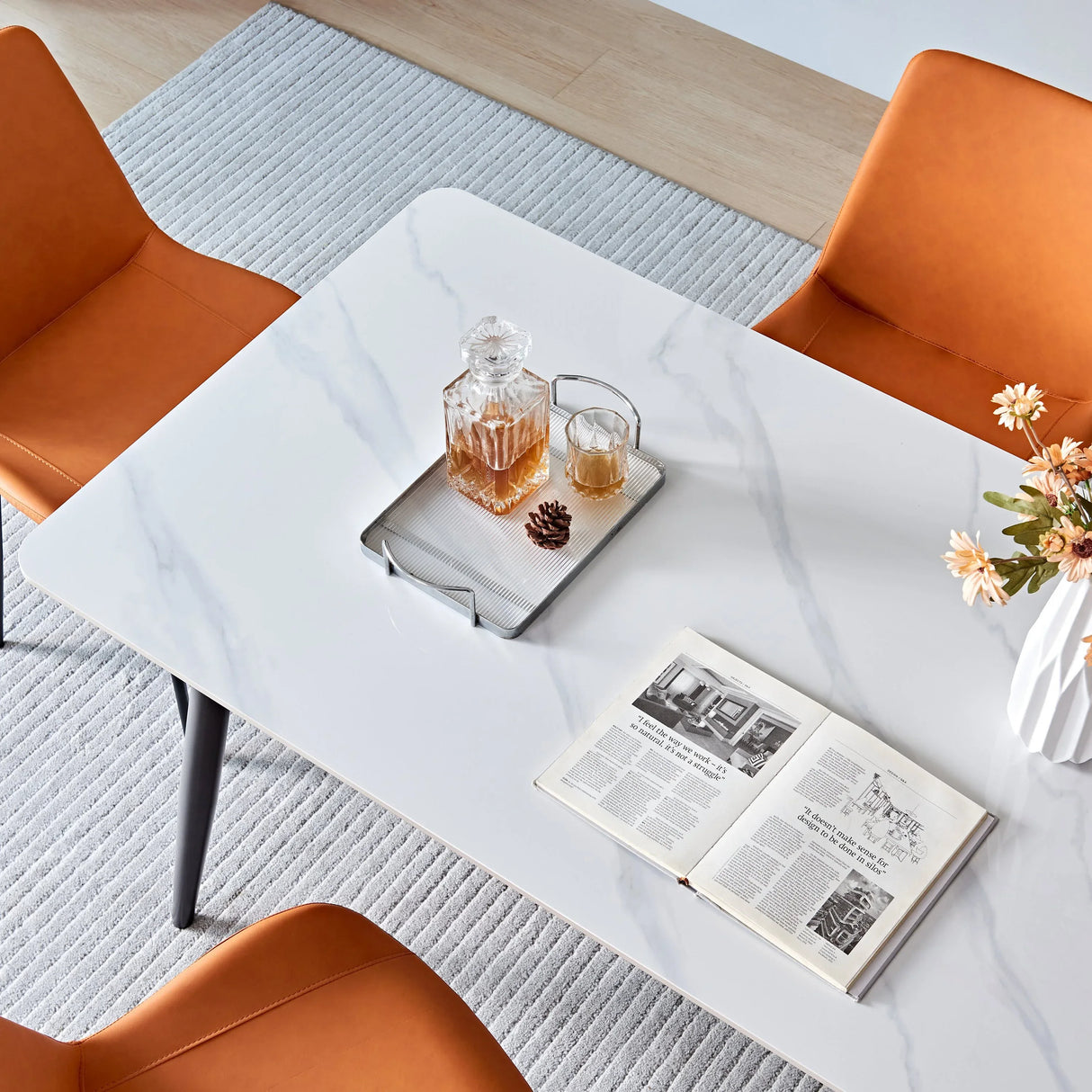 Modern Ceramic Tile Rectangular Dining Table With Metal Base - Omega Lifestyles