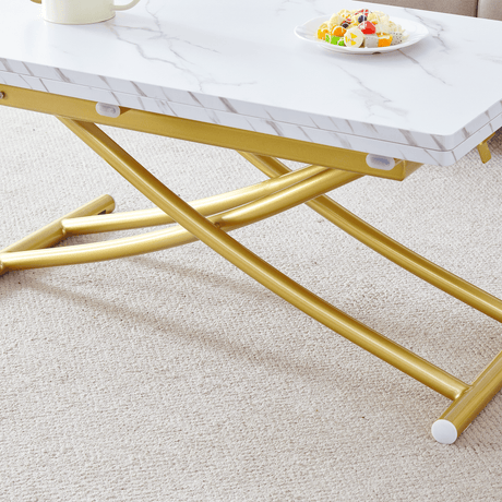 Multifunctional Adjustable Height White Gold Lift Table - Sleep Galleria
