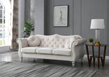 Ivory Velvet 3-Seat Tufted Sofa With Nailhead Trim - Omega Lifestyles