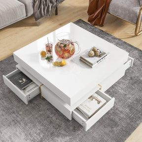 Modern High Gloss White Coffee Table With Drawers - Omega Lifestyles