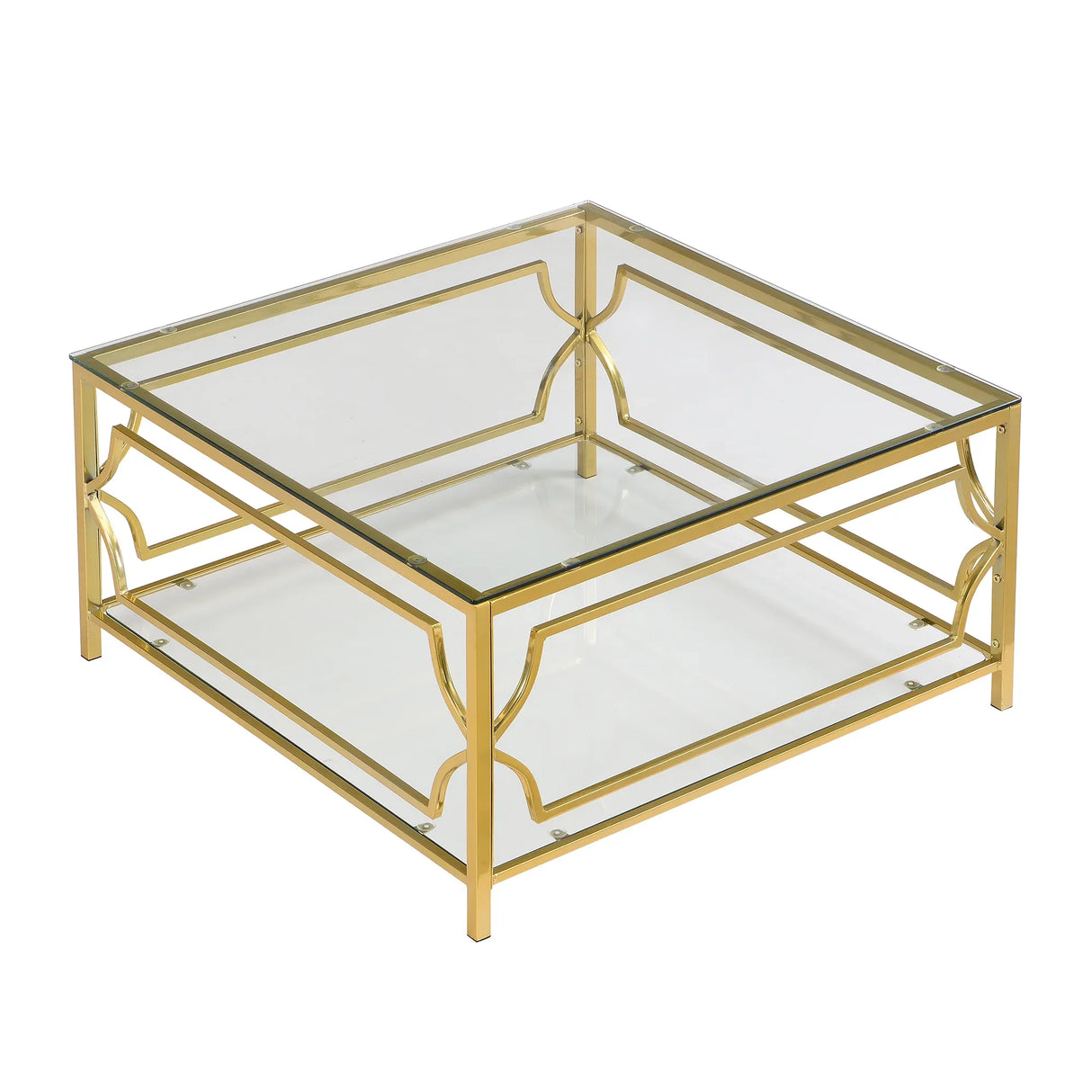 Modern Square Glass Coffee Table With Gold Metal Frame - Omega Lifestyles