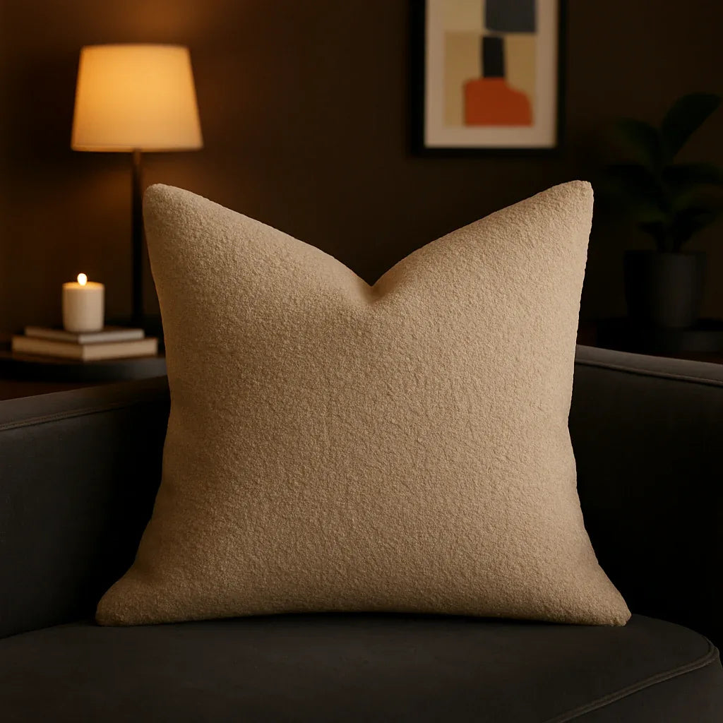 Cozy Plush Neutral Beige Bouclé Throw Pillow - Omega Lifestyles