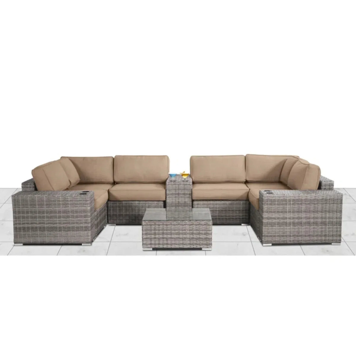 Weather-Resistant Rattan Wicker 10-Piece Outdoor Sectional Set - Omega Lifestyles