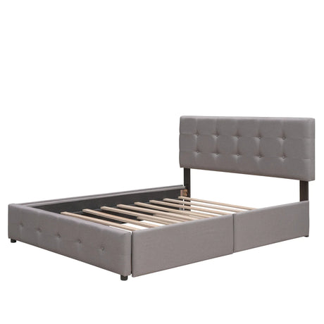 Upholstered Platform Bed With Drawers And Twin XL Trundle - Omega Lifestyles