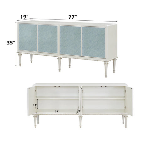French Provincial Pearl White Silver Console Cabinet - Omega Lifestyles