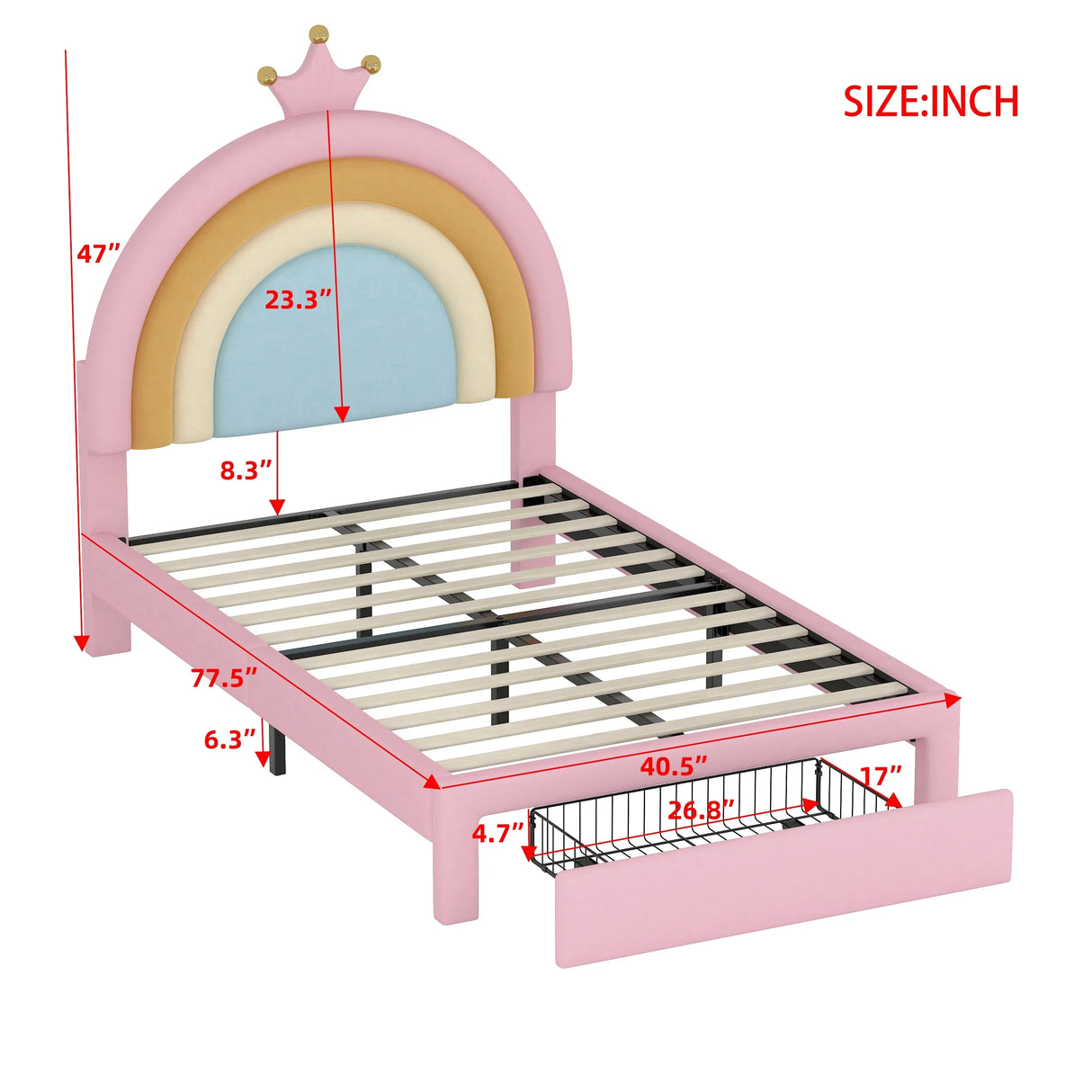 Twin Velvet Upholstered Rainbow Design Platform Bed With Storage - Omega Lifestyles