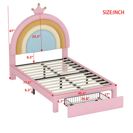 Twin Velvet Upholstered Rainbow Design Platform Bed With Storage - Omega Lifestyles