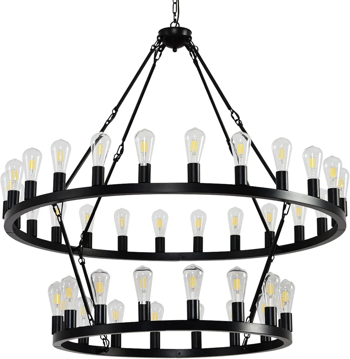 Farmhouse Matte Black 52-Inch Wagon Wheel Chandelier - Omega Lifestyles
