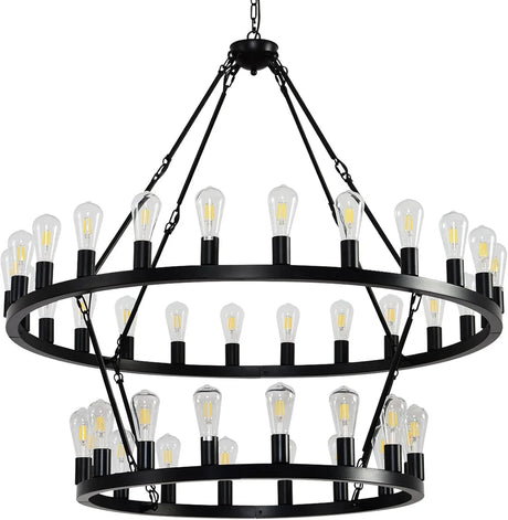 Farmhouse Matte Black 52-Inch Wagon Wheel Chandelier - Omega Lifestyles