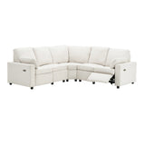 Beige Linen Fabric Power Recliner Sectional Sofa With USB Ports - Omega Lifestyles