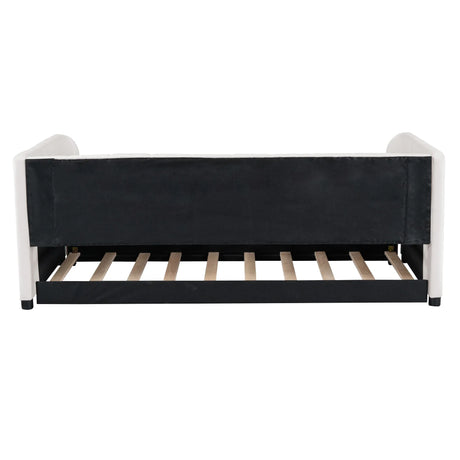 Twin Velvet Upholstered Daybed With Ergonomic Backrest And Trundle - Omega Lifestyles