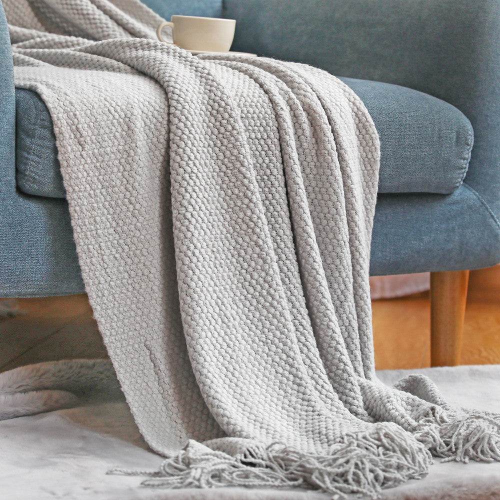 Knitted Acrylic Fiber Pineapple Grid Blanket 180x200cm - Sleep Galleria