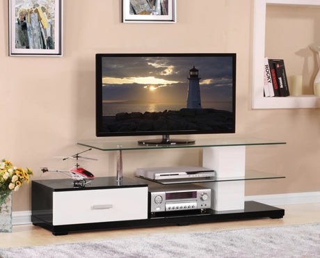 Ivana White Black Finish Rectangular TV Stand With Storage - Omega Lifestyles