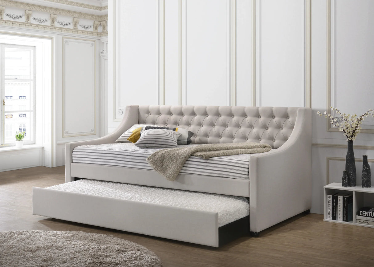 Fabric Twin Daybed With Rollout Trundle And Button Tufted - Omega Lifestyles