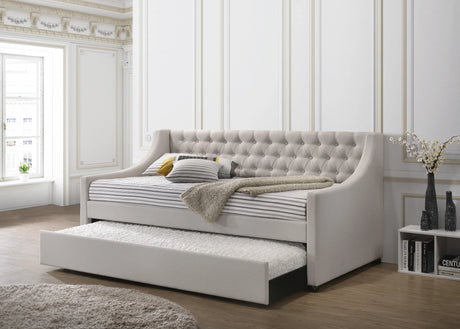 Fabric Twin Daybed With Rollout Trundle And Button Tufted - Omega Lifestyles