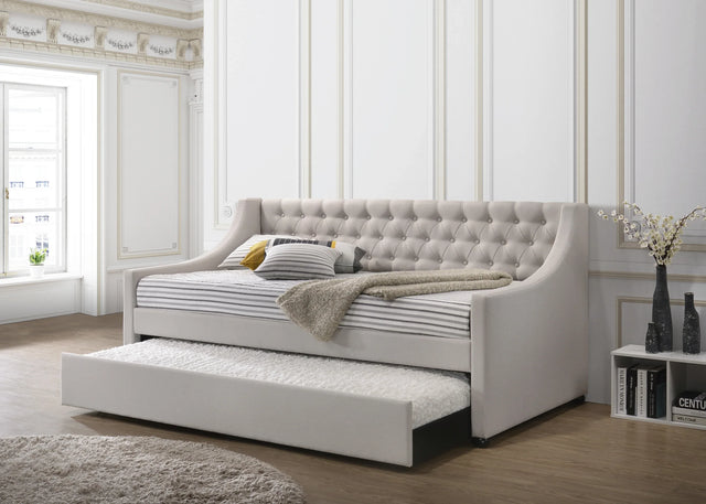 Fabric Twin Daybed With Rollout Trundle And Button Tufted - Omega Lifestyles