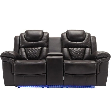 Manual Faux Leather Recliner Chair With Hidden Storage And LED - Omega Lifestyles