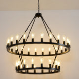 Matte Black Iron Wagon Wheel Farmhouse Chandelier 47-Inch - Omega Lifestyles