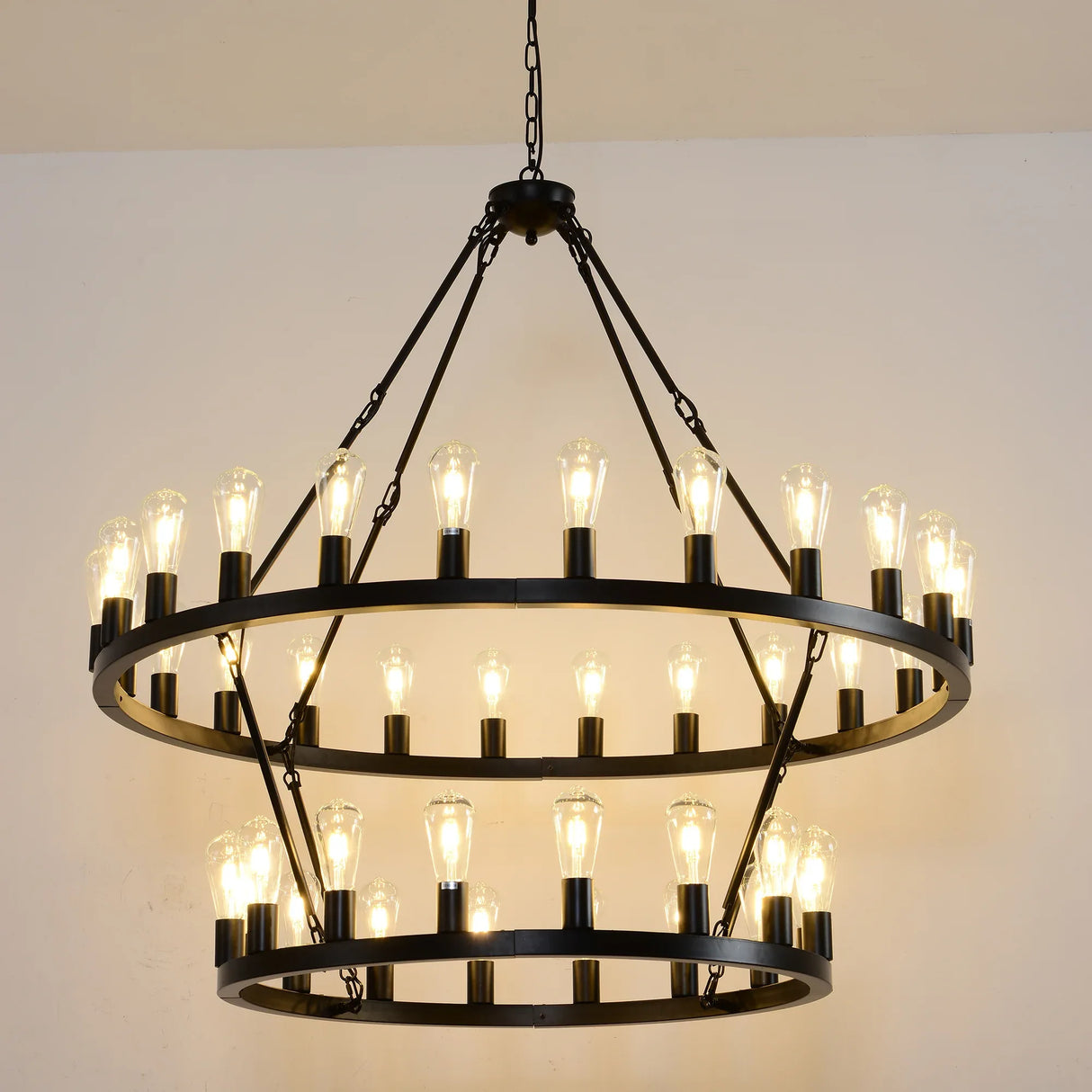 Matte Black Iron Wagon Wheel Farmhouse Chandelier 47-Inch - Omega Lifestyles