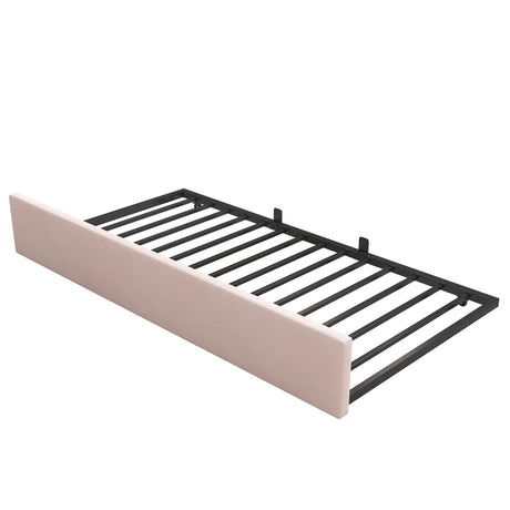 Pink Velvet Twin Daybed With Pull-Out Trundle Bed - Omega Lifestyles