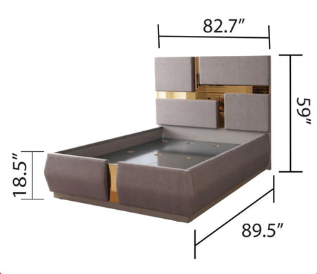 Modern Metallic River Sand Upholstered King Bed Frame - Omega Lifestyles