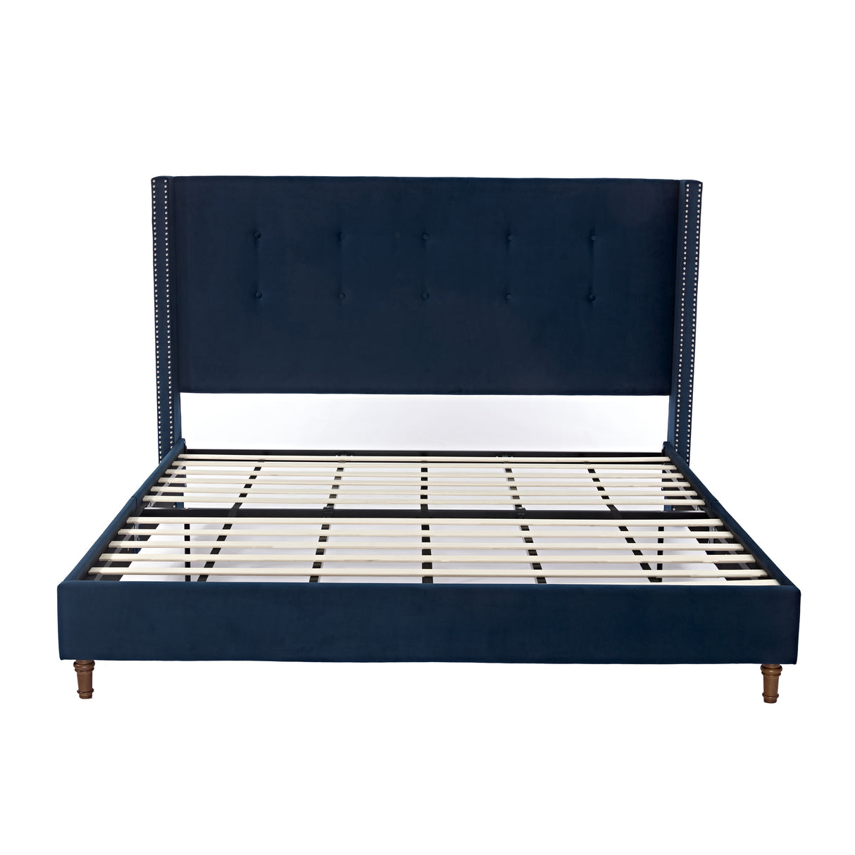 King Classic Velvet Upholstered Bed Frame With Wingback Headboard