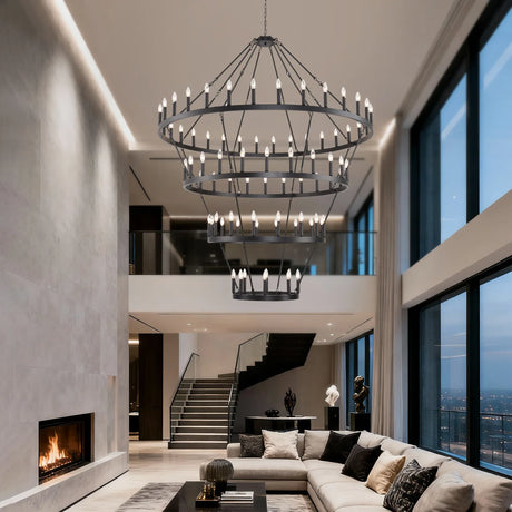 Farmhouse 70-Inch 60-Light Wagon Wheel Chandelier - Omega Lifestyles