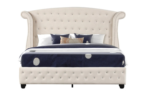 Crystal Tufted Upholstered Queen Wood Bed Frame - Omega Lifestyles
