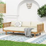 Acacia Wood Teak Outdoor 3-Seater Slat Daybed
