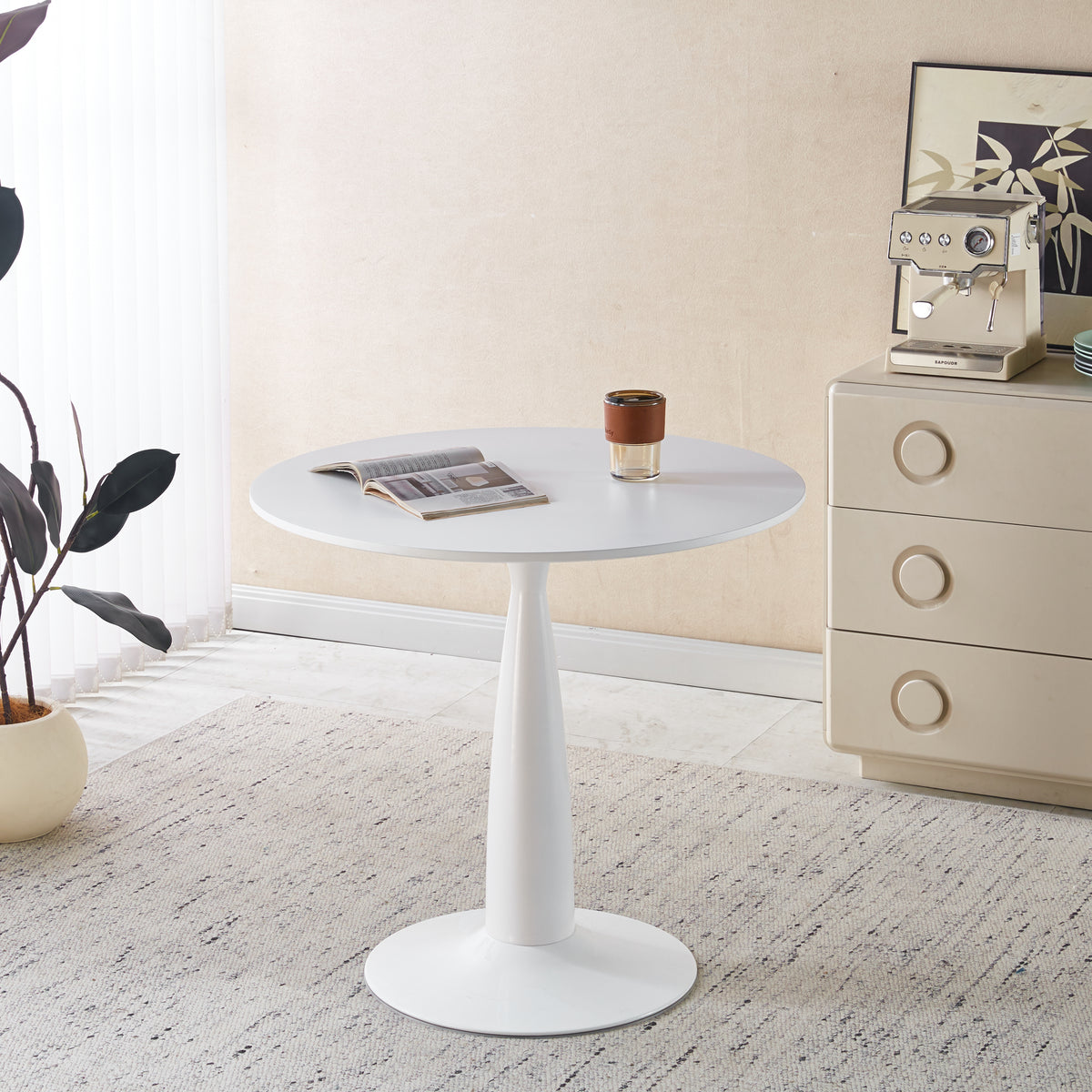 Mid-Century Modern White MDF Pedestal Table