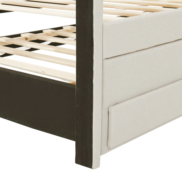 Twin Upholstered Platform Bed With Trundle And Drawers - Omega Lifestyles