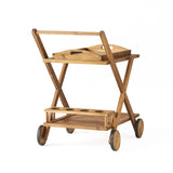 Natural Stained Acacia Wood Mobile Bar Cart With Wheels - Omega Lifestyles