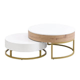Modern Round Lift-Top Nesting Coffee Tables With Drawers - Sleep Galleria