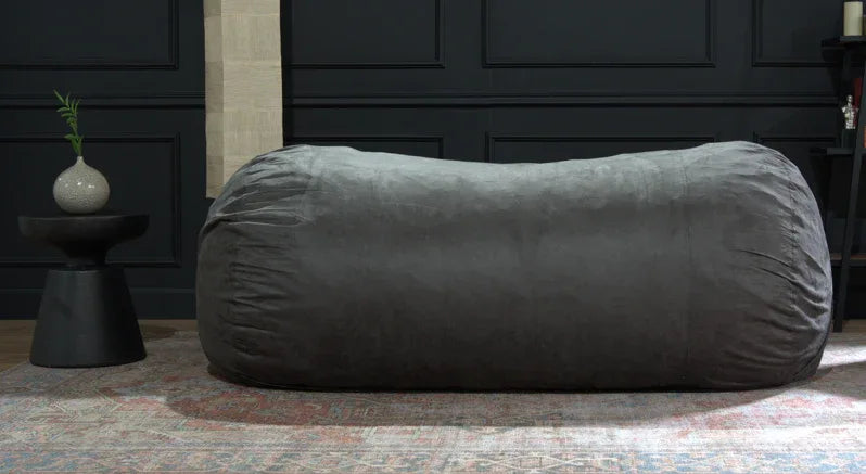 Microfiber Foam Filled Cylindrical Charcoal Bean Bag Chair - Omega Lifestyles