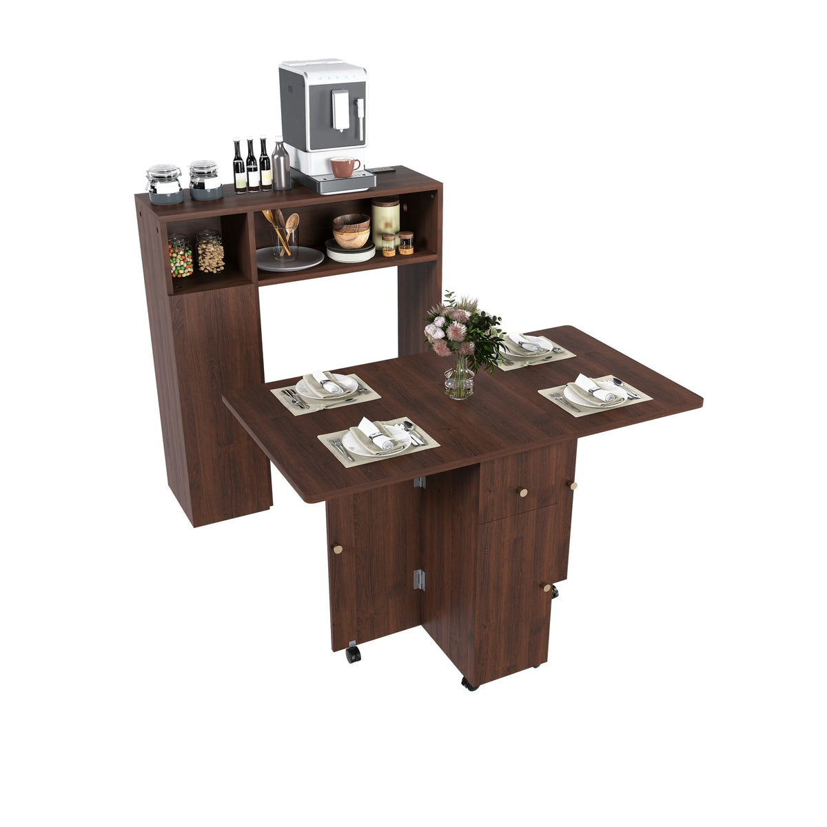 Multifunctional Folding Dining Table With Wall-Mounted Sideboard Storage - Omega Lifestyles