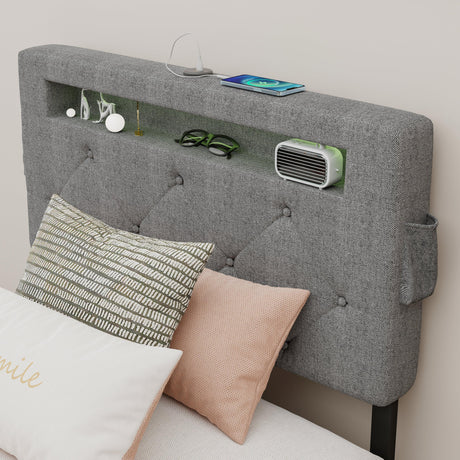 Twin Upholstered Bed Frame With USB Charging Station - Omega Lifestyles