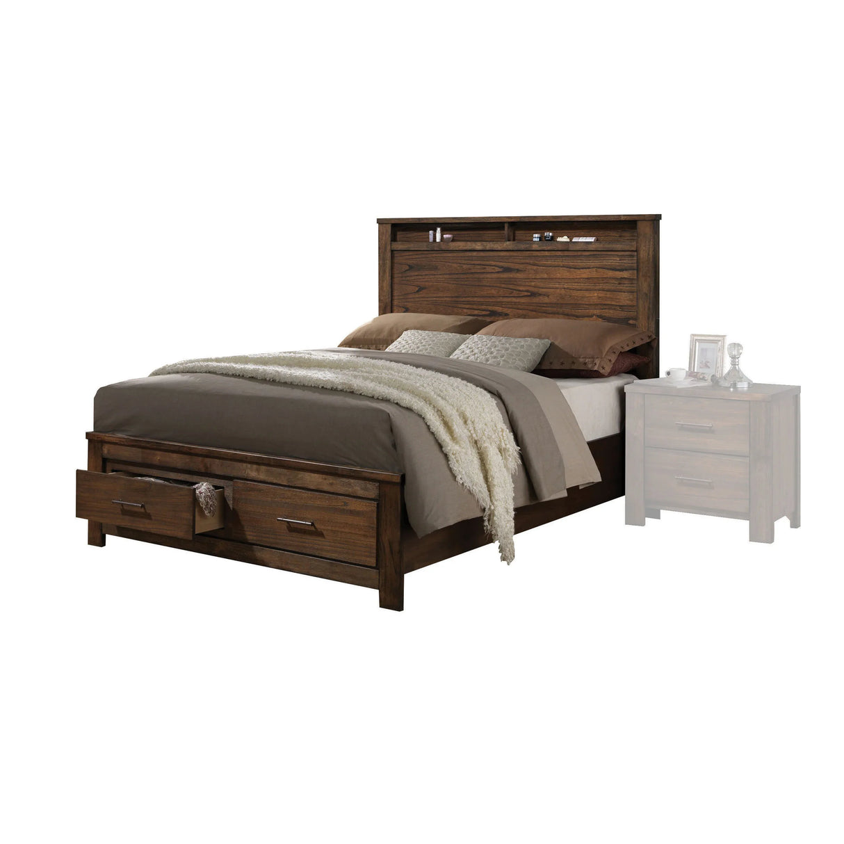 Oak Finish Panel Storage Bed Frame Queen - Omega Lifestyles