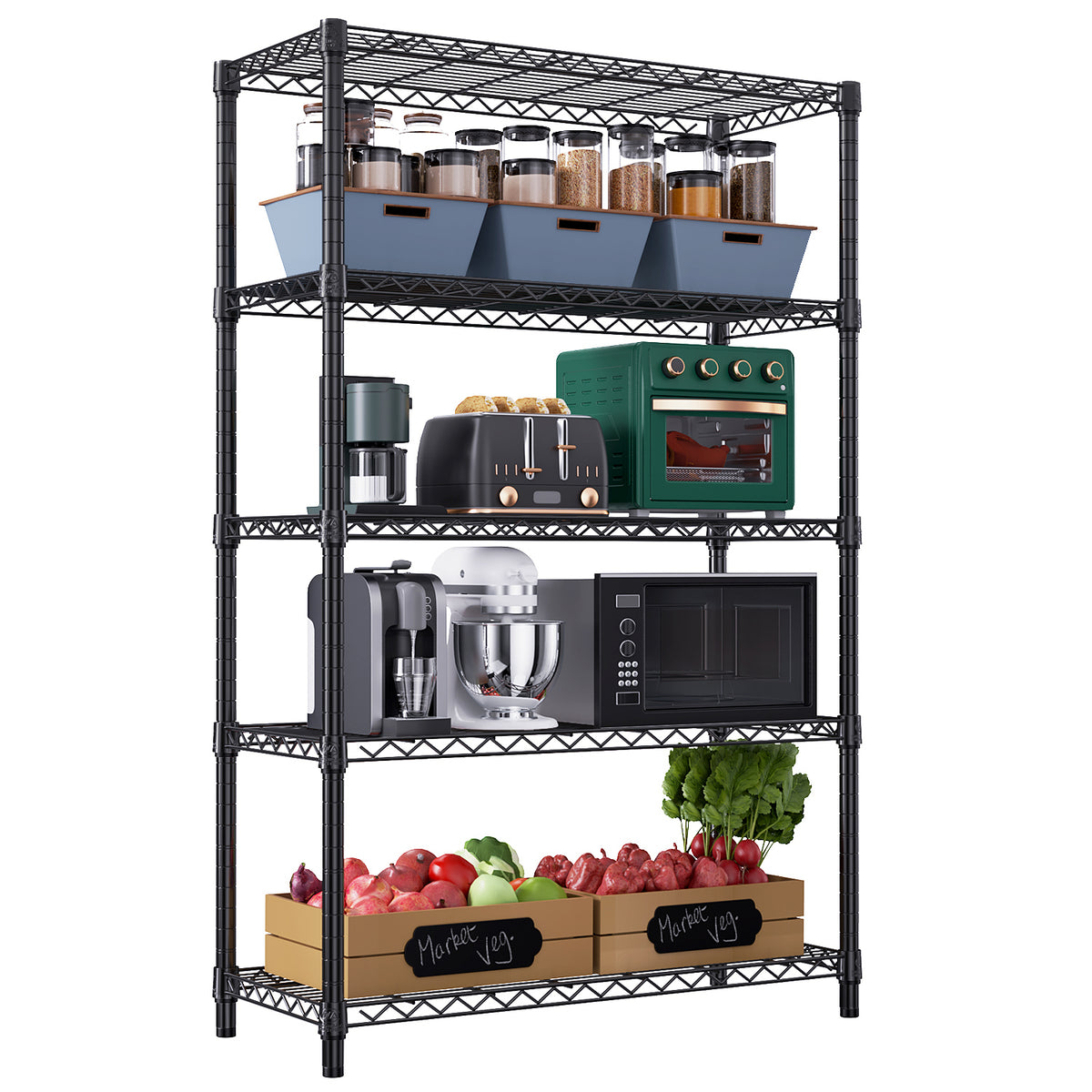 5-Tier Adjustable Carbon Steel Utility Storage Shelving Unit