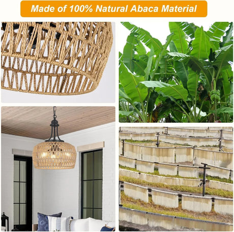 Boho 3-Light Rattan Farmhouse Chandelier Pendant Light - Omega Lifestyles