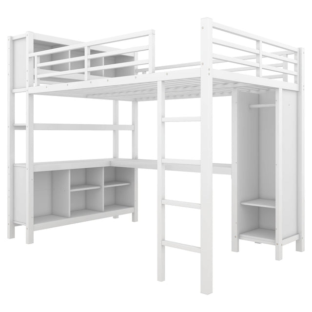 Full Metal Loft Bed With Wardrobe And L-Shaped Desk - Omega Lifestyles