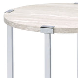 White Oak Metal Frame Round KD End Table 24-Inch - Omega Lifestyles