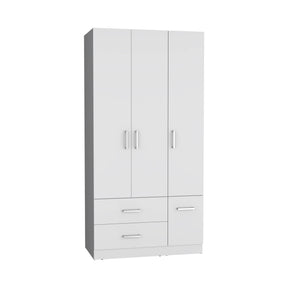 White Engineered Wood Armoire Wardrobe With Drawers - Omega Lifestyles