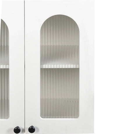 Arched Glass Door Floating Wall Cabinet With Shelves - Omega Lifestyles