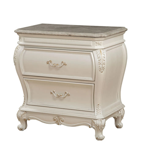 White Synthetic Wood Nightstand With Granite Top - Omega Lifestyles