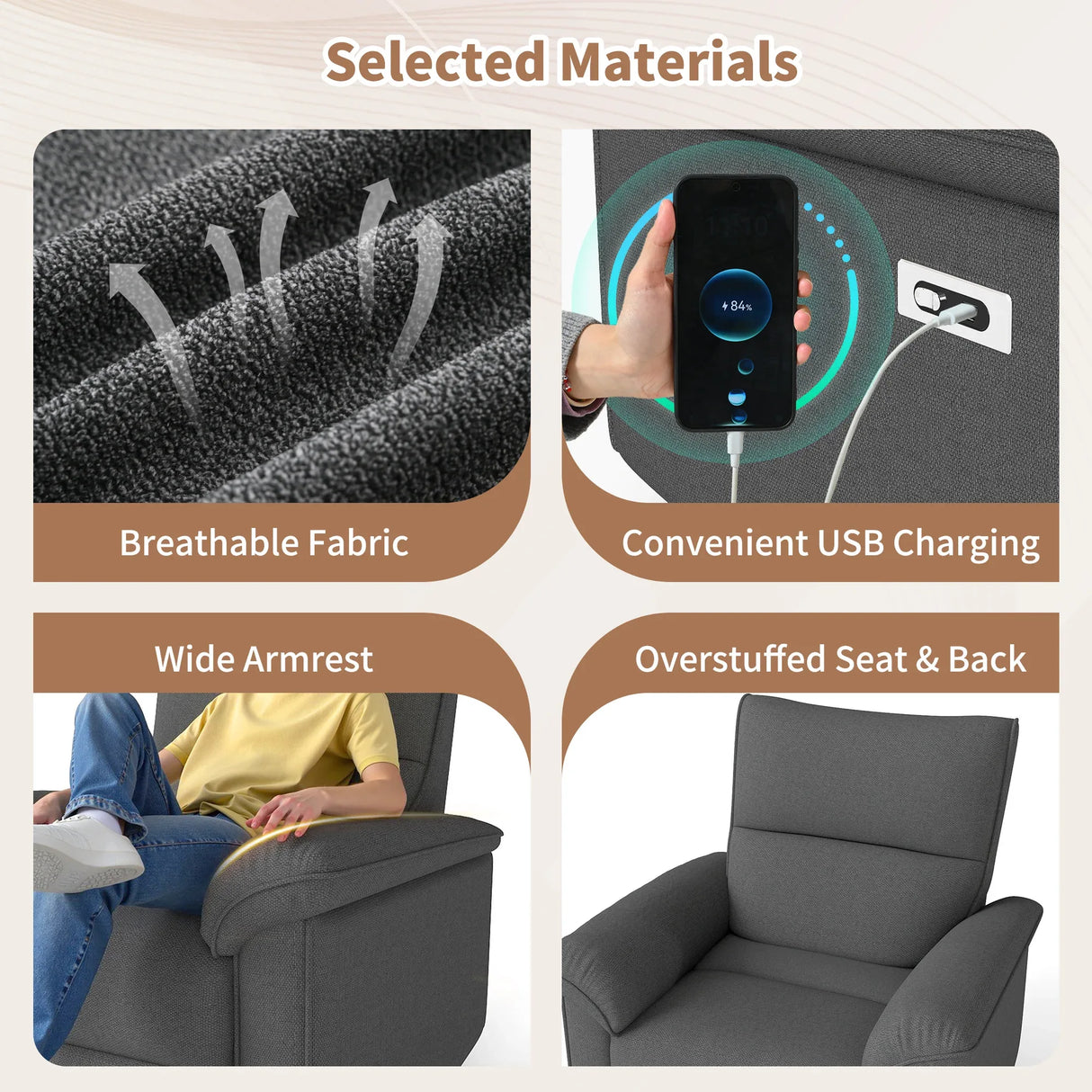 Wall Hugger Power Recliner With USB Charging Ports - Omega Lifestyles