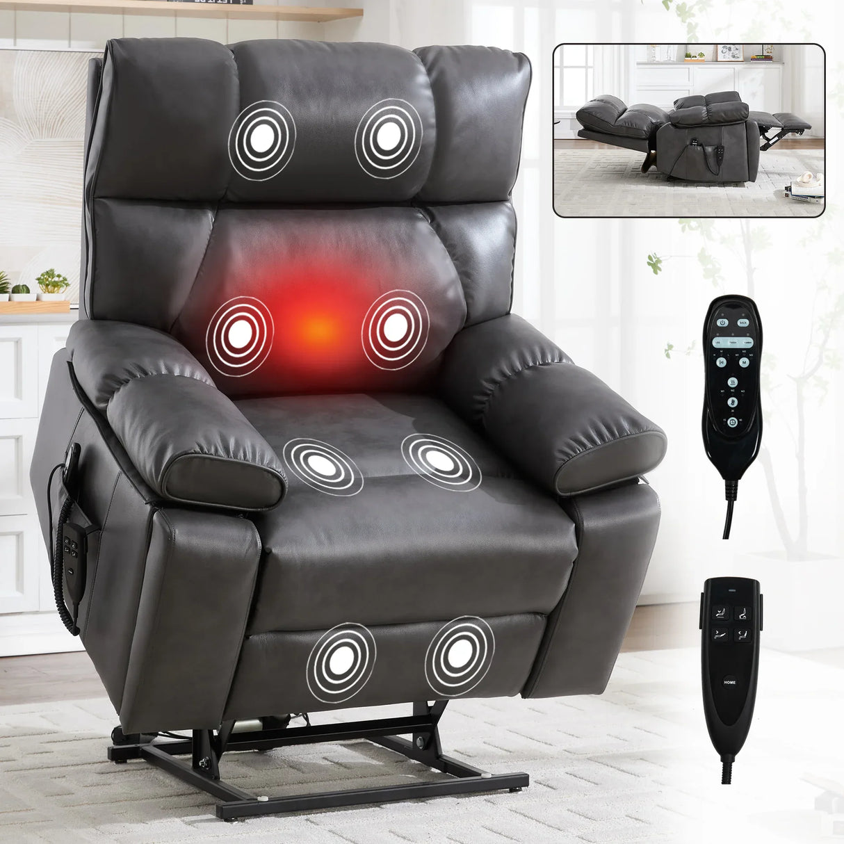 Medium-Firm Faux Leather Power Lift Massage Recliner Chair - Omega Lifestyles